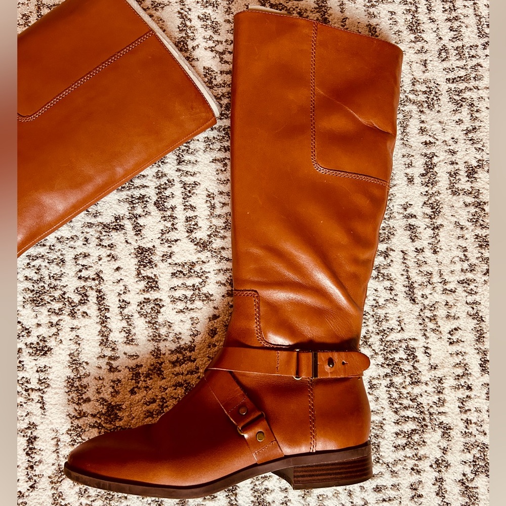 Nine West Blogger Tall Cognac Leather Zippered Riding Boots Size 7 - Picture 5 of 15